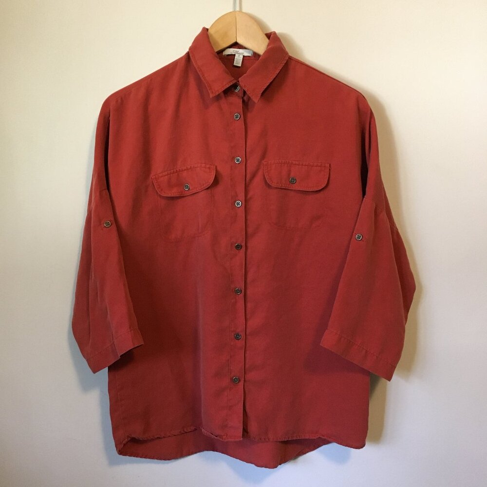 Made in Turkey Mavi Chili Red 3/4 Sleeve Button Up Lyocell Dress Shirt - S